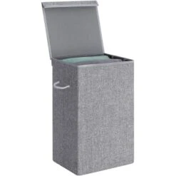 Songmics Wäschekorb LCB01G, Grau, Mit Deckel, Leinenimitat, Faltbar, 36 X 66 X 36 Cm, 85 Liter -Haushaltsprodukte 010de1816f4b91256fb045de8c83eb6afe974550 waeschekorb songmics lcb01g grau mit deckel