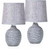 Schreibtischlampe BRUBAKER Grau, Leinen-Schirm, Steingut-Standfuß, 2 Stück
