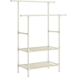 Songmics Garderobenständer RDR02WT, Bis 70 Kg, Mit 2 Kleiderstangen Und 2 Ablagen, Metall, Weiß