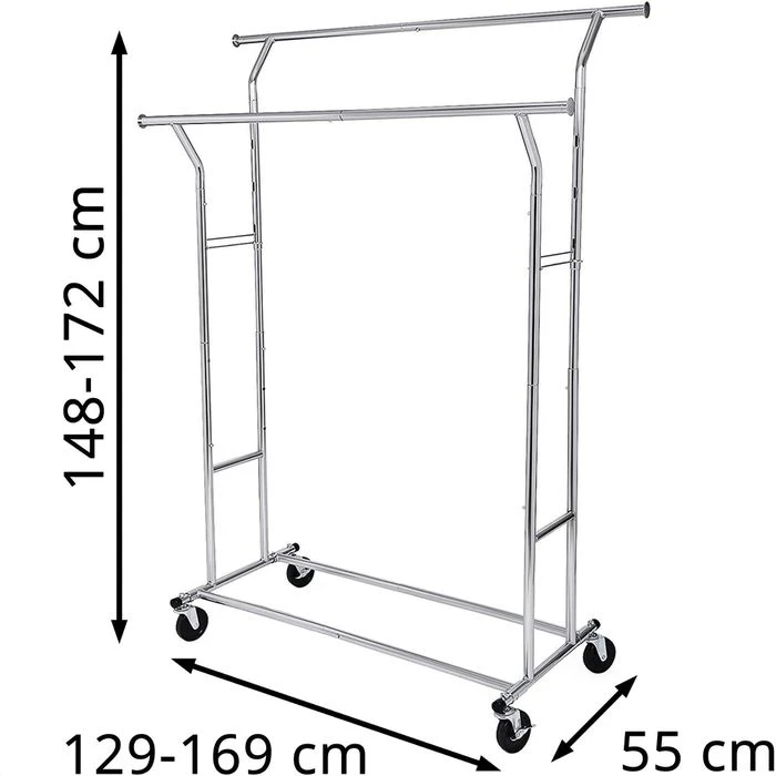 Songmics Garderobenständer HSR12S, Bis 110 Kg, Mit Rollen, Ausziehbar, Metall, Silber 2 Songmics Garderobenständer HSR12S, Bis 110 Kg, Mit Rollen, Ausziehbar, Metall, Silber – Bild 2