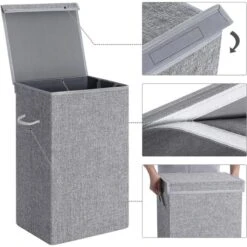 Songmics Wäschekorb LCB01G, Grau, Mit Deckel, Leinenimitat, Faltbar, 36 X 66 X 36 Cm, 85 Liter -Haushaltsprodukte 0c74caa6a6ebb68481c448d29c0cb947d1ee3b7d waeschekorb songmics lcb01g grau mit deckel