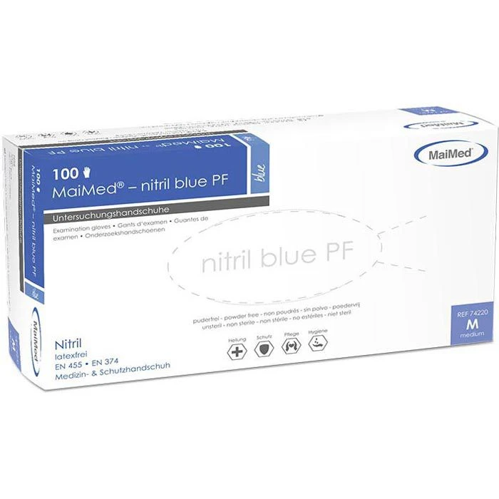 MaiMed Einmalhandschuhe Nitril Blue PF, Puderfrei, Chemikalienhandschuhe, Blau, 100 Stück, Gr. M 3 MaiMed Einmalhandschuhe Nitril Blue PF, Puderfrei, Chemikalienhandschuhe, Blau, 100 Stück, Gr. M – Bild 3