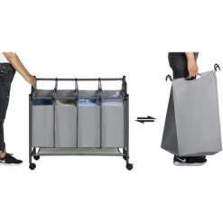 Songmics Wäschekorb LSF005GS, Grau, Mit 4 Fächern, Aus Polyester, 87,5 X 81 X 38,5 Cm, 140 Liter -Haushaltsprodukte 1a9c3bb44dc68e41422c341017919bba885f76f3 waeschekorb songmics lsf005gs grau mit 4 faechern