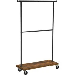 Vasagle Garderobenständer RGR111B01, Vintage, Rollen & Ablage, Ausziehbar, Metall / Holz, Braun