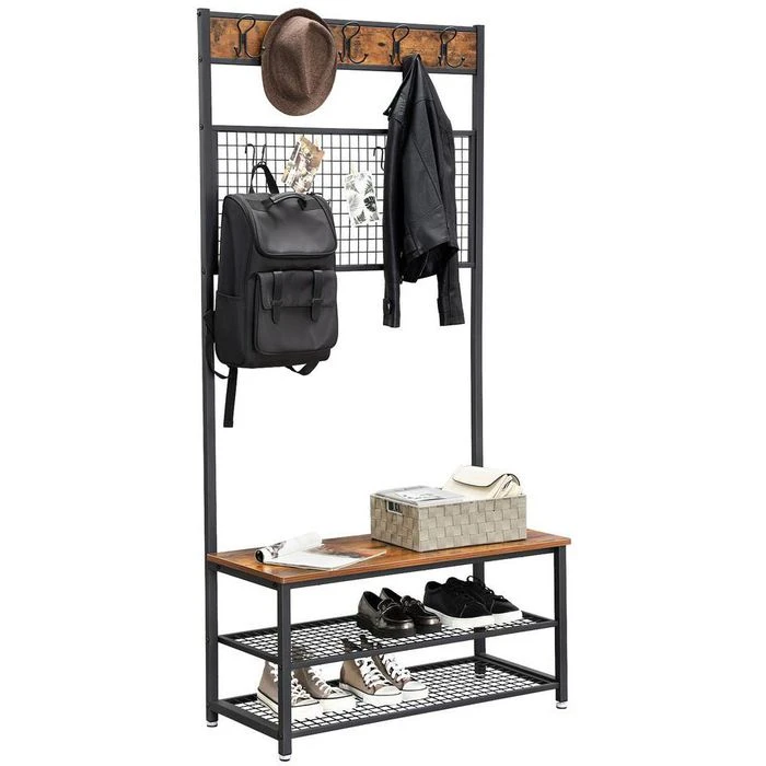 Vasagle Garderobenständer HSR46BX, Vintage, Mit 14 Haken, Metall / Holz, Schwarz / Braun 3 Vasagle Garderobenständer HSR46BX, Vintage, Mit 14 Haken, Metall / Holz, Schwarz / Braun – Bild 3
