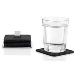 Blomus Untersetzer Trayan 68445, Eckig, Silikon, Schwarz, 9,5 X 9,5cm, Mit Halter, 6 Stück