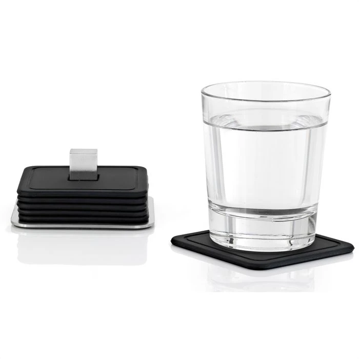 Blomus Untersetzer Trayan 68445, Eckig, Silikon, Schwarz, 9,5 X 9,5cm, Mit Halter, 6 Stück 1 Blomus Untersetzer Trayan 68445, Eckig, Silikon, Schwarz, 9,5 X 9,5cm, Mit Halter, 6 Stück