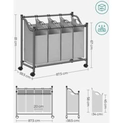 Songmics Wäschekorb LSF005GS, Grau, Mit 4 Fächern, Aus Polyester, 87,5 X 81 X 38,5 Cm, 140 Liter -Haushaltsprodukte 4a35ccb108fa7448465c206a94e3393418209bd1 waeschekorb songmics lsf005gs grau mit 4 faechern