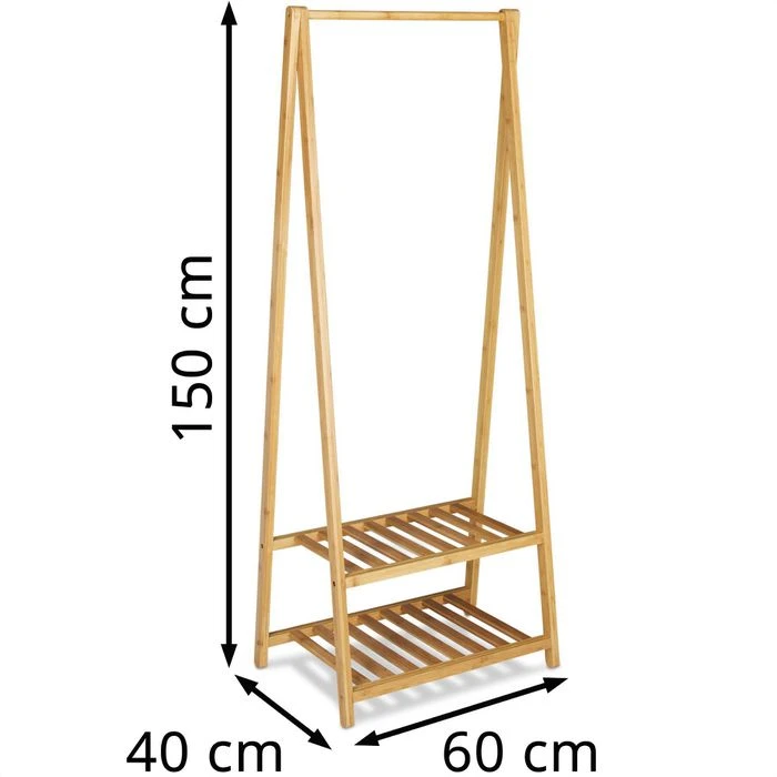Relaxdays Garderobenständer 10020270, Mit 2 Ablagen, Bambus, Natur 2 Relaxdays Garderobenständer 10020270, Mit 2 Ablagen, Bambus, Natur – Bild 2