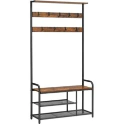 Vasagle Garderobenständer HSR409B01, Vintage, Mit 9 Haken, Metall / Holz, Schwarz / Braun
