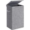 Songmics Wäschekorb LCB01G, Grau, Mit Deckel, Leinenimitat, Faltbar, 36 X 66 X 36 Cm, 85 Liter