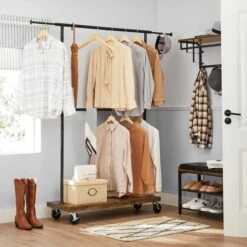 Vasagle Garderobenständer RGR111B01, Vintage, Rollen & Ablage, Ausziehbar, Metall / Holz, Braun -Haushaltsprodukte 555508a9522d4a481ba9e6ea0afe3286c1a0f36b garderobenstaender vasagle rgr111b01 vintage