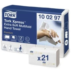 Tork 100297 Xpress Premium Extra Soft, 2-lagig, 21x34 Cm, Interfold, H2, 2100 Stück, Papierhandtücher