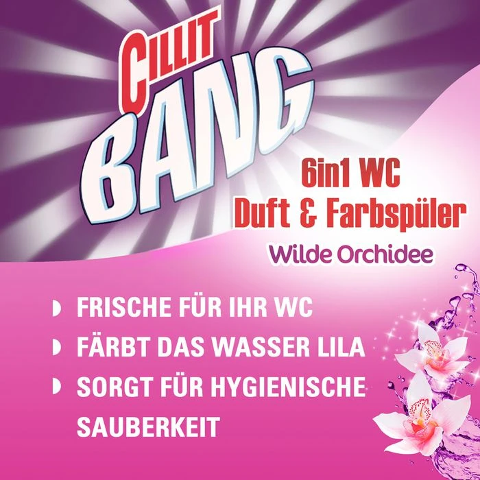 Cillit-Bang WC-Duftspüler 6 In 1 Lilaspüler, Wilde Orchidee, Im Korb, 3 Stück 3 Cillit-Bang WC-Duftspüler 6 In 1 Lilaspüler, Wilde Orchidee, Im Korb, 3 Stück – Bild 3