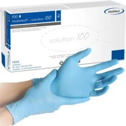 MaiMed Einmalhandschuhe Solution Nitril, Puderfrei, Blau, 100 Stück, Gr. L
