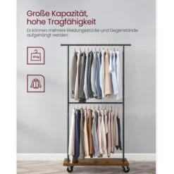 Vasagle Garderobenständer RGR111B01, Vintage, Rollen & Ablage, Ausziehbar, Metall / Holz, Braun -Haushaltsprodukte 62cdbb8310413e7c63521209ae4c0eaab0ea3680 garderobenstaender vasagle rgr111b01 vintage