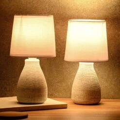 Schreibtischlampe BRUBAKER Weiß, Steingut-Standfuß, 2 Stück -Haushaltsprodukte 692332554dfaadda051514f71b16f06ecb366ef7 schreibtischlampe brubaker