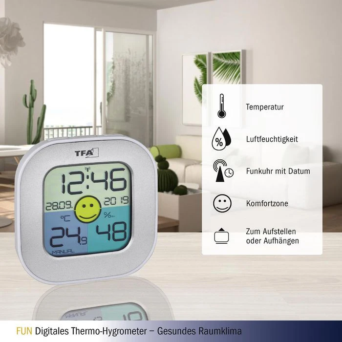 TFA Thermo-Hygrometer 30.5050.54 Innen, Digital, Silber 2 TFA Thermo-Hygrometer 30.5050.54 Innen, Digital, Silber – Bild 2