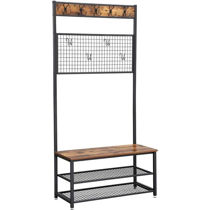 Vasagle Garderobenständer HSR46BX, Vintage, Mit 14 Haken, Metall / Holz, Schwarz / Braun 1 Vasagle Garderobenständer HSR46BX, Vintage, Mit 14 Haken, Metall / Holz, Schwarz / Braun