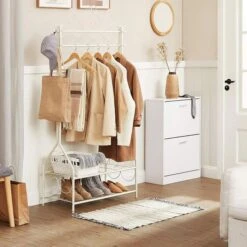 Songmics Garderobenständer HSR07W, Mit Schuhablage, Metall, Weiß -Haushaltsprodukte 85cc235561af0de927ce2bc9cf6bea770b48455d garderobenstaender songmics hsr07w