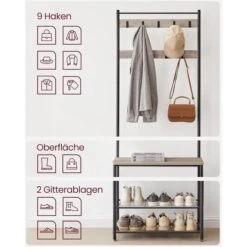 Vasagle Garderobenständer HSR41MB, Mit 9 Haken, Metall / Holz, Schwarz / Graubraun -Haushaltsprodukte 85fb87d2a3f229f61ef9286bfeb3827826d1079a garderobenstaender vasagle hsr41mb