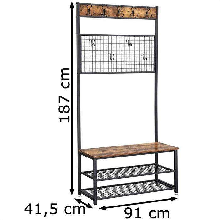 Vasagle Garderobenständer HSR46BX, Vintage, Mit 14 Haken, Metall / Holz, Schwarz / Braun 2 Vasagle Garderobenständer HSR46BX, Vintage, Mit 14 Haken, Metall / Holz, Schwarz / Braun – Bild 2