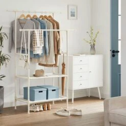 Songmics Garderobenständer RDR02WT, Bis 70 Kg, Mit 2 Kleiderstangen Und 2 Ablagen, Metall, Weiß -Haushaltsprodukte 9e1fbb5a0ece0ef34519b0c211c9198bce1b4f21 garderobenstaender songmics rdr02wt bis 70 kg