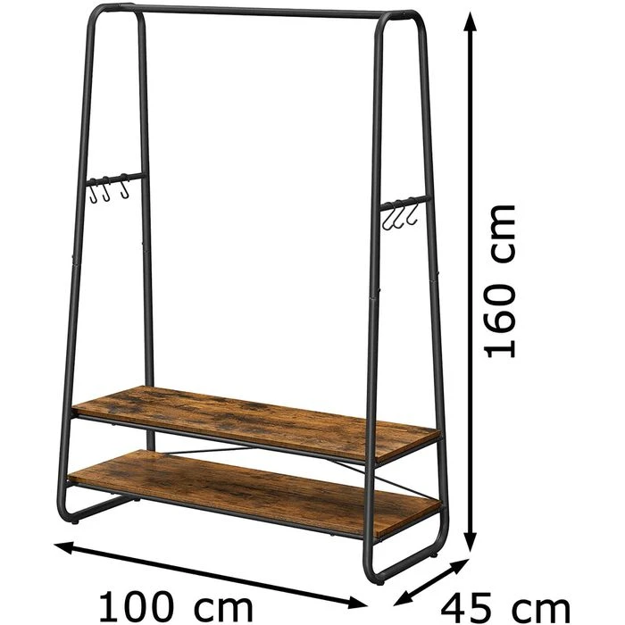 Vasagle Garderobenständer RGR112B01, Vintage, Mit 2 Ablagen, Bis 170 Kg, Metall / Holz, Braun 2 Vasagle Garderobenständer RGR112B01, Vintage, Mit 2 Ablagen, Bis 170 Kg, Metall / Holz, Braun – Bild 2