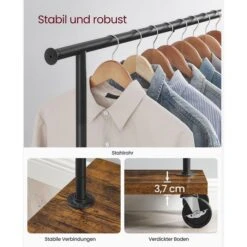 Vasagle Garderobenständer RGR111B01, Vintage, Rollen & Ablage, Ausziehbar, Metall / Holz, Braun -Haushaltsprodukte b55d2bb68134834ce674afece3f6c570ad2f4ec4 garderobenstaender vasagle rgr111b01 vintage