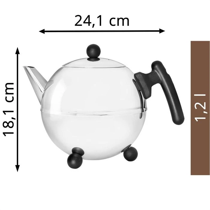 Bredemeijer Tee-Kanne Duet Bella Ronde, Edelstahl, Doppelwandig, Silber / Schwarz, 1,2 L 2 Bredemeijer Tee-Kanne Duet Bella Ronde, Edelstahl, Doppelwandig, Silber / Schwarz, 1,2 L – Bild 2