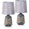 Schreibtischlampe BRUBAKER Grau, Braun, Leinenschirm, Steingutfuß, 2 Stück