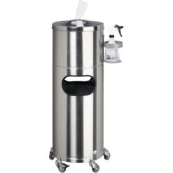 VAR Handtuchspender 2016, Desinfektionsstation, Abfallkorb, Rollenhandtücher, Fahrbar, Edelstahl