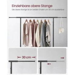 Vasagle Garderobenständer RGR111B01, Vintage, Rollen & Ablage, Ausziehbar, Metall / Holz, Braun -Haushaltsprodukte daa3d8ef732512eddbe91834a27b5a495713512a garderobenstaender vasagle rgr111b01 vintage