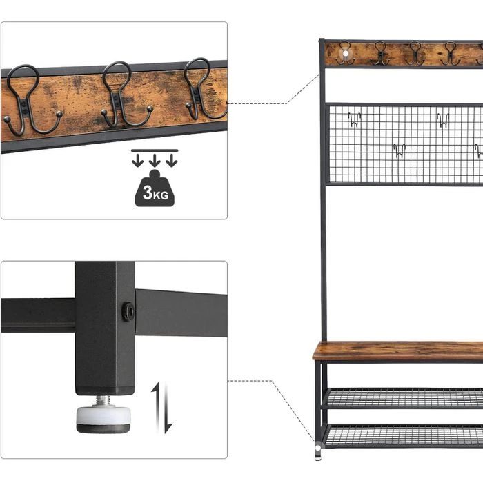 Vasagle Garderobenständer HSR46BX, Vintage, Mit 14 Haken, Metall / Holz, Schwarz / Braun 4 Vasagle Garderobenständer HSR46BX, Vintage, Mit 14 Haken, Metall / Holz, Schwarz / Braun – Bild 4