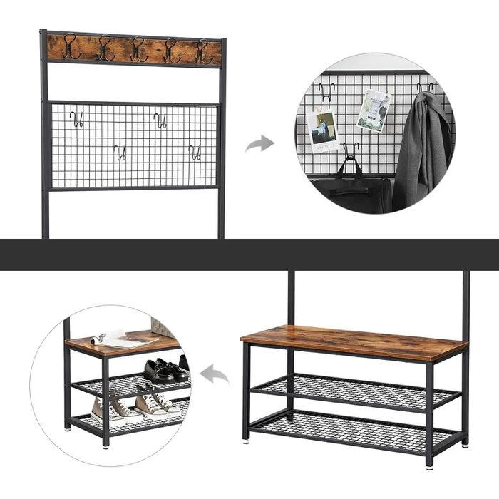 Vasagle Garderobenständer HSR46BX, Vintage, Mit 14 Haken, Metall / Holz, Schwarz / Braun 5 Vasagle Garderobenständer HSR46BX, Vintage, Mit 14 Haken, Metall / Holz, Schwarz / Braun – Bild 5