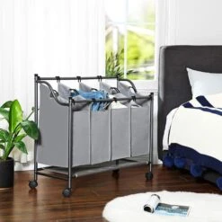 Songmics Wäschekorb LSF005GS, Grau, Mit 4 Fächern, Aus Polyester, 87,5 X 81 X 38,5 Cm, 140 Liter -Haushaltsprodukte df46b69dfa239da8c18ff69ba46839ac94f6b7cd waeschekorb songmics lsf005gs grau mit 4 faechern