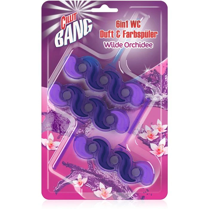 Cillit-Bang WC-Duftspüler 6 In 1 Lilaspüler, Wilde Orchidee, Im Korb, 3 Stück 1 Cillit-Bang WC-Duftspüler 6 In 1 Lilaspüler, Wilde Orchidee, Im Korb, 3 Stück