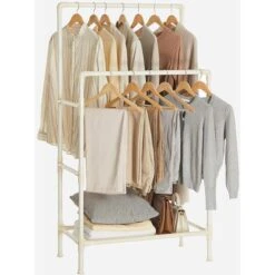 Songmics Garderobenständer RDR01WT, Bis 55 Kg, Mit 2 Kleiderstangen Und Ablage, Metall, Weiß -Haushaltsprodukte f58409c12943a32cad43519c26420303cbb565b4 garderobenstaender songmics rdr01wt bis 55 kg